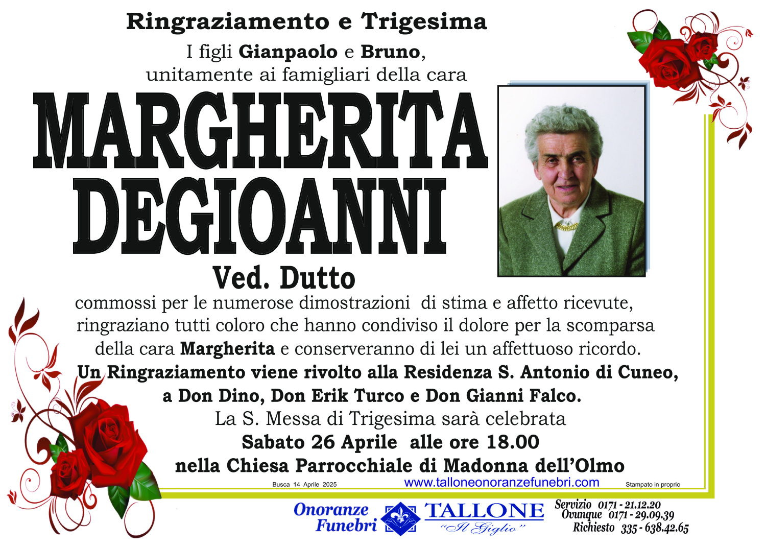 <br />
<b>Warning</b>:  Undefined variable $info in <b>/home/tallone/public_html/ringraziamenti.php</b> on line <b>68</b><br />
Margherita Degioanni